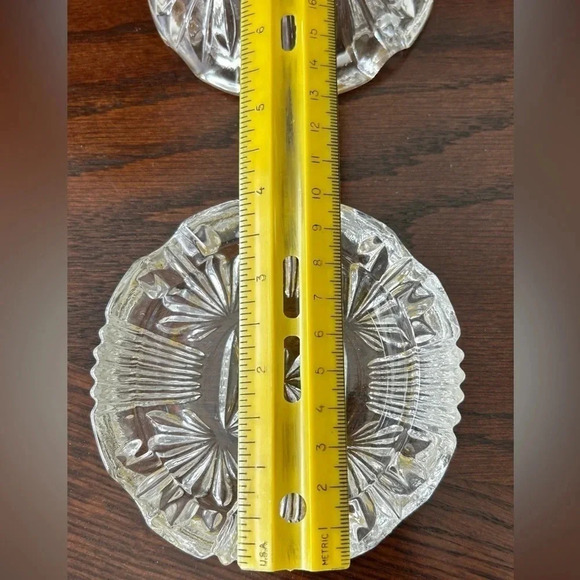 MCM Cut Glass 4” Round STAR SHAPES DESIGN Ashtray Starburst. 4 available EUC - Picture 3 of 4